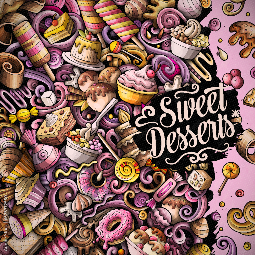Sweet food cartoon vector doodles frame.