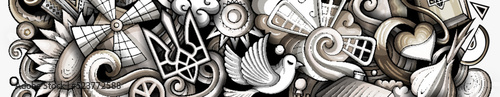 Ukraine doodle banner. Cartoon vector flyer.