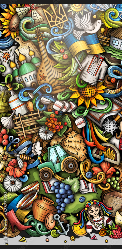 Ukraine doodle banner. Cartoon vector flyer. Ukraine doodle banner. Cartoon vector flyer.