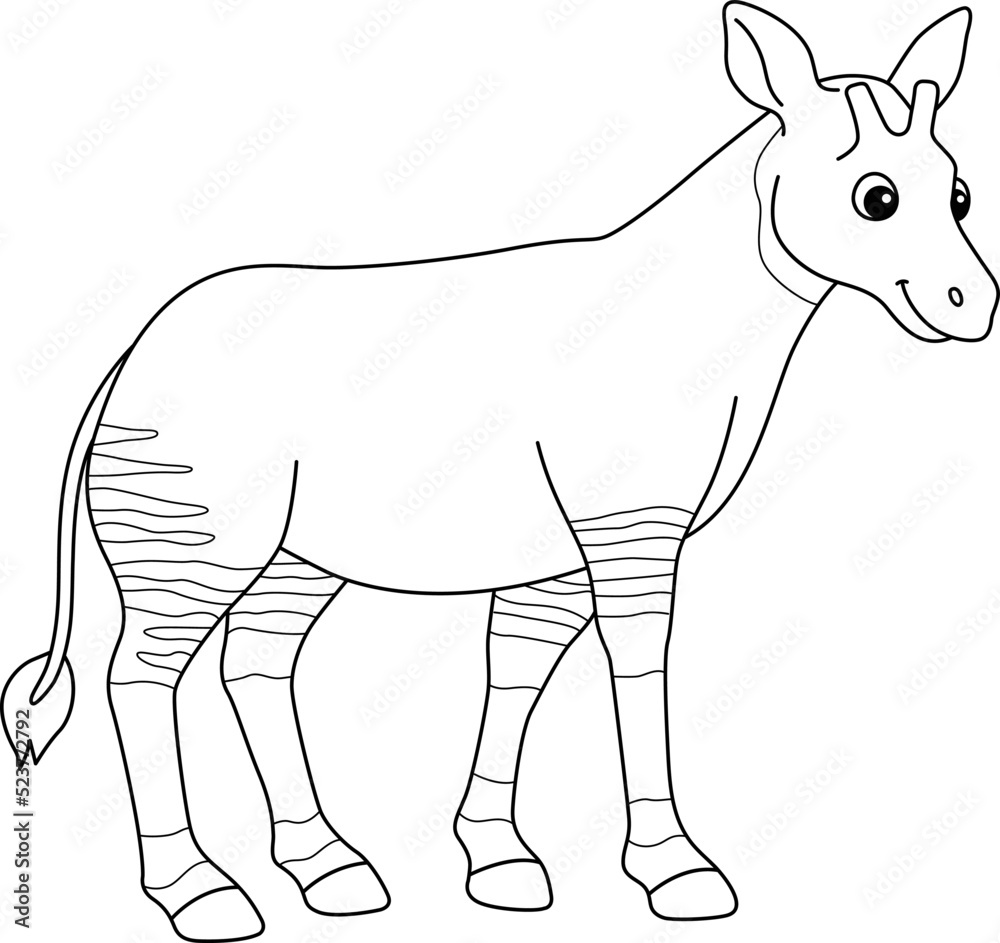 Okapi Animal Isolated Coloring Page for Kids
