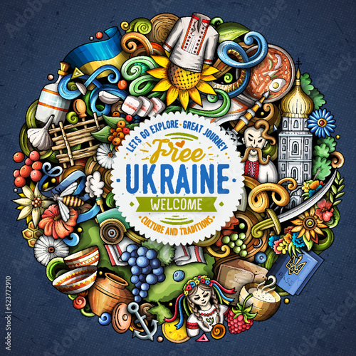 Ukraine cartoon vector doodles illustration.