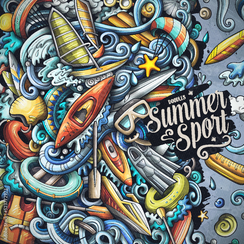 Water Sports vector doodles frame.