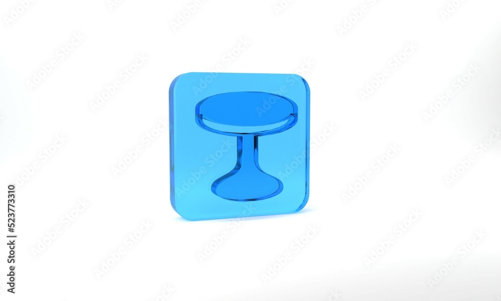 Blue Round table icon isolated on grey background. Glass square button. 3d illustration 3D render Blue Round table icon isolated on grey background. Glass square button. 3d illustration 3D render
