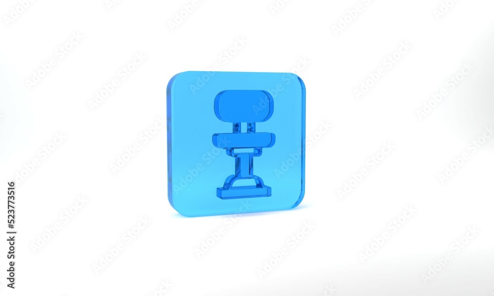 Blue Office chair icon isolated on grey background. Glass square button. 3d illustration 3D render Blue Office chair icon isolated on grey background. Glass square button. 3d illustration 3D render