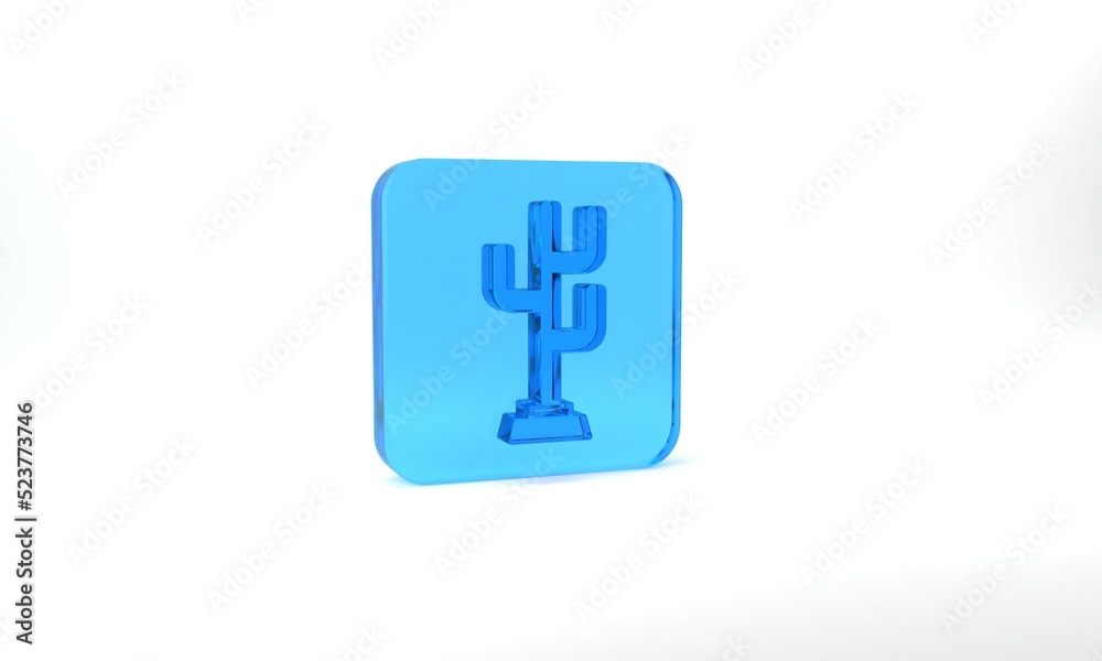 Blue Coat stand icon isolated on grey background. Glass square button. 3d illustration 3D render Blue Coat stand icon isolated on grey background. Glass square button. 3d illustration 3D render