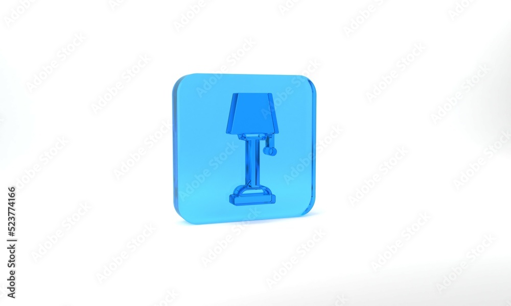 Blue Floor lamp icon isolated on grey background. Glass square button. 3d illustration 3D render Blue Floor lamp icon isolated on grey background. Glass square button. 3d illustration 3D render