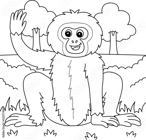 Gibbon Animal Coloring Page for Kids