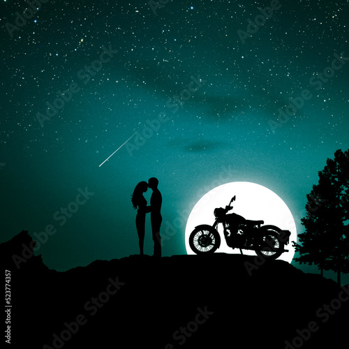 full moon night  with love one  riding bullet.