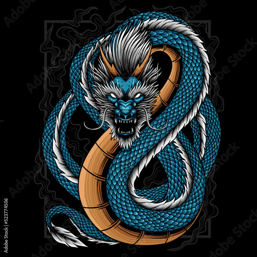 blue japanese dragon design is suitable for t-shirt designs, wallpapers, tattoos and others