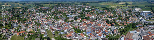 Aerial view around the city Wertingen in Germany, Bavaria on a sunny summer day.