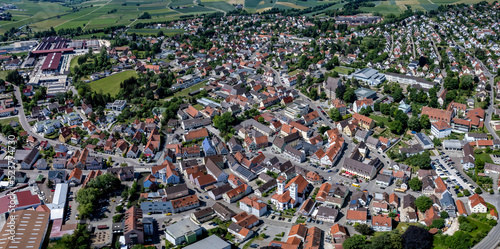 Aerial view around the city Wertingen in Germany, Bavaria on a sunny summer day.