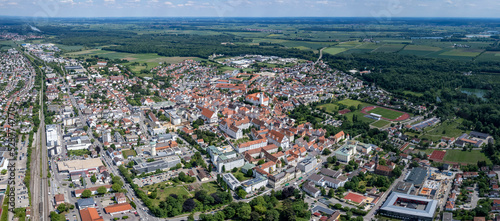 Aerial view around the old town of the city Dillingen in Germany, Bavaria on a sunny day in summer