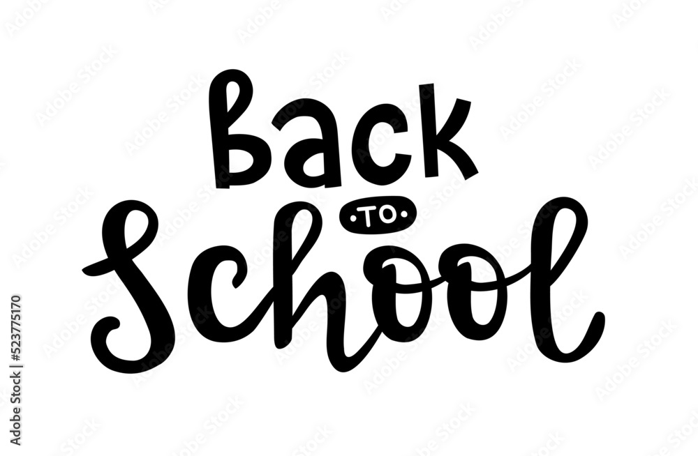 Obraz premium Back to school handwritten calligraphy for children. Cute colorful vector illustration