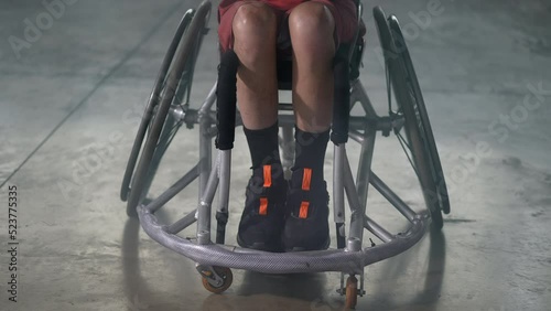 Closeup of disabled person in wheelchair. One handicapped man paralyzed from accident