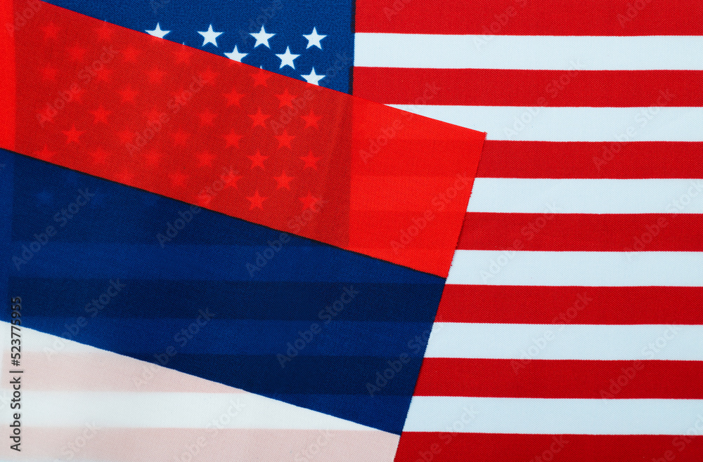 Obraz premium American and Republika Srpska flags together