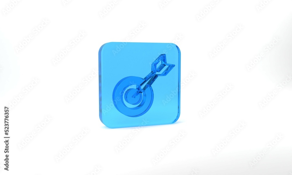 Blue Classic dart board and arrow icon isolated on grey background. Dartboard sign. Game concept. Glass square button. 3d illustration 3D render Blue Classic dart board and arrow icon isolated on grey background. Dartboard sign. Game concept. Glass square button. 3d illustration 3D render