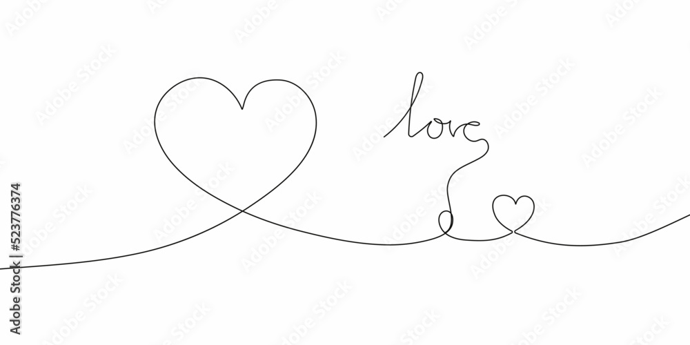 Valentine vector illustration.One line style.Greeting card for St. Valentine's Day in the form of a heart.Continuous line drawing.Romantic poster.Heart One Line Abstract Drawing.Love.