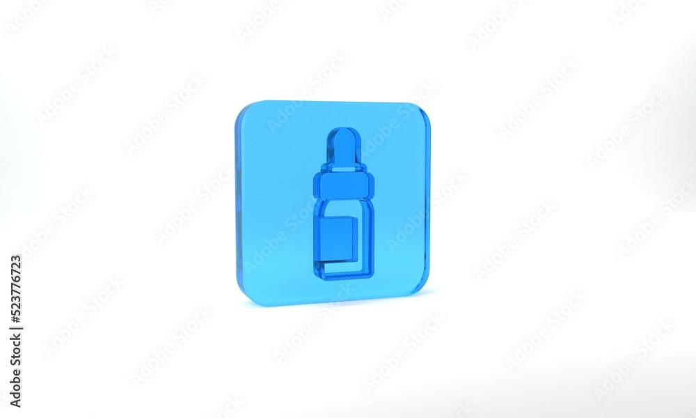Blue Essential oil bottle icon isolated on grey background. Organic aromatherapy essence. Skin care serum glass drop package. Glass square button. 3d illustration 3D render Blue Essential oil bottle icon isolated on grey background. Organic aromatherapy essence. Skin care serum glass drop package. Glass square button. 3d illustration 3D render