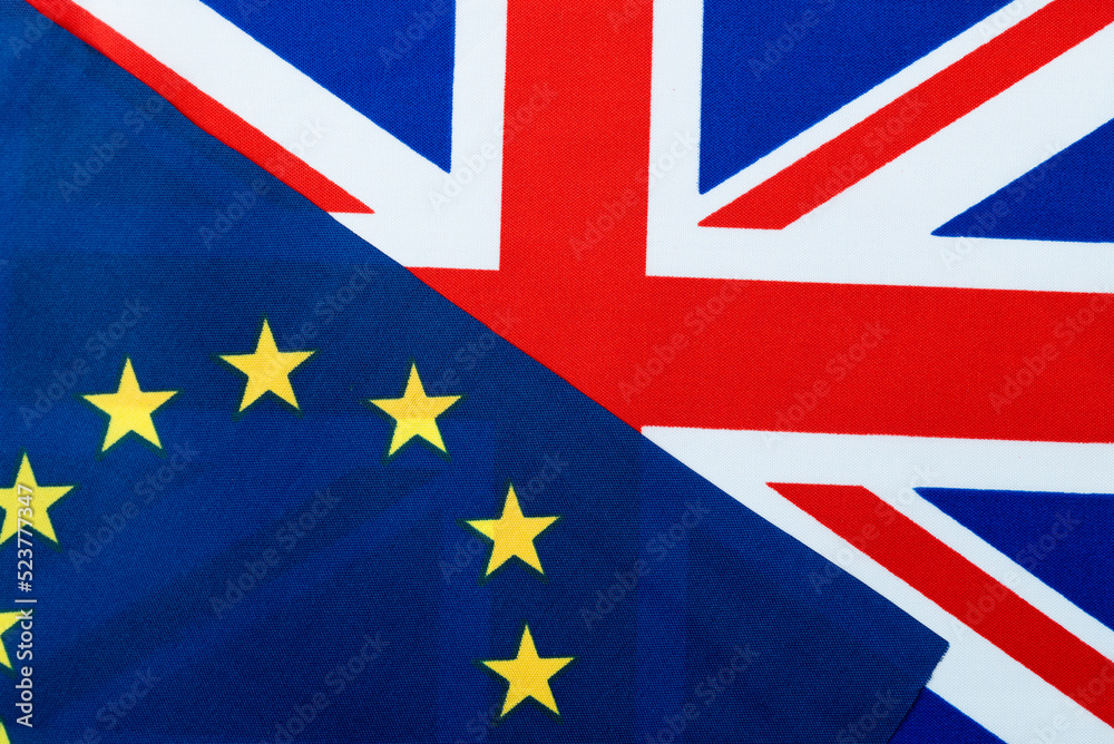 British and European Union flags together British and European Union flags together