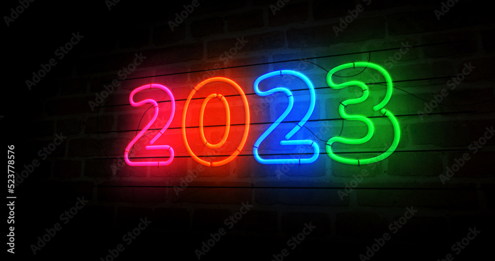 2023 year symbol neon light 3d illustration
