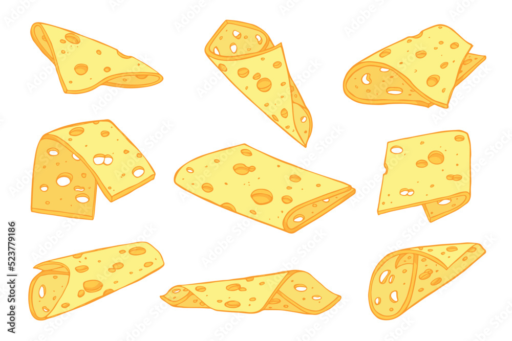 Hand drawn set of cheese parts and slices isolated on a white background. Cheese icon. Vector cheese clipart Hand drawn set of cheese parts and slices isolated on a white background. Cheese icon. Vector cheese clipart