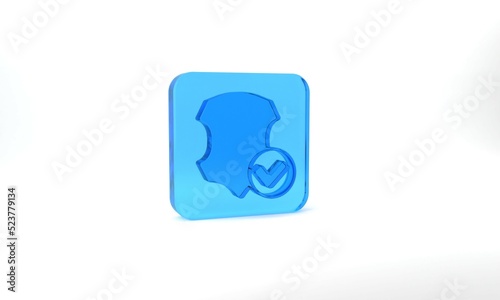 Blue Leather icon isolated on grey background. Glass square button. 3d illustration 3D render © Iryna