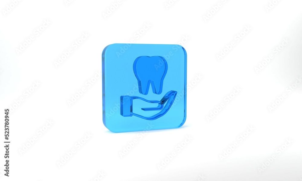 Blue Tooth icon isolated on grey background. Tooth symbol for dentistry clinic or dentist medical center and toothpaste package. Glass square button. 3d illustration 3D render Blue Tooth icon isolated on grey background. Tooth symbol for dentistry clinic or dentist medical center and toothpaste package. Glass square button. 3d illustration 3D render
