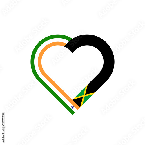 friendship concept. heart ribbon icon of india and jamaica flags. vector illustration isolated on white background