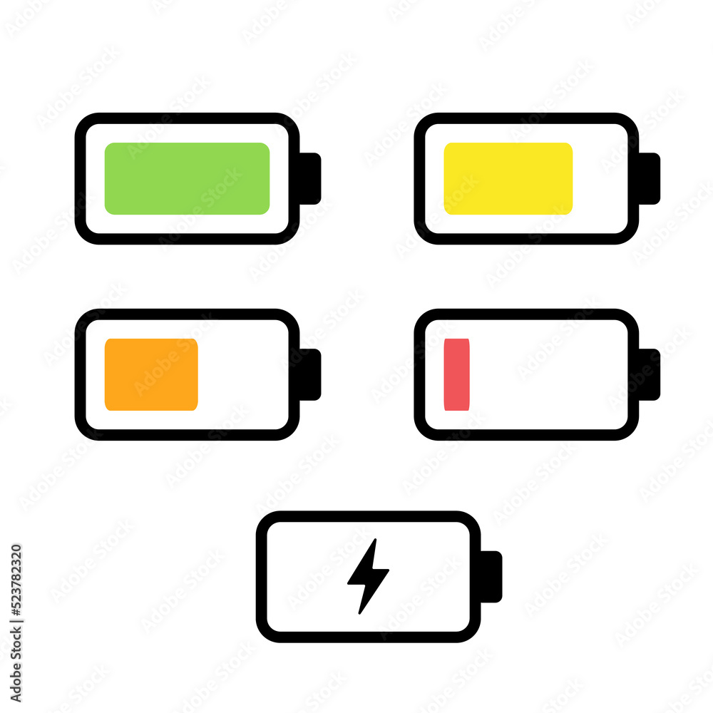 Battery charge. Level indicator. Fully charged. Battery charge. Level indicator. Fully charged.