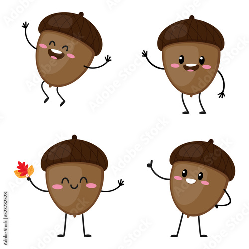 Set of acorn caracters vector