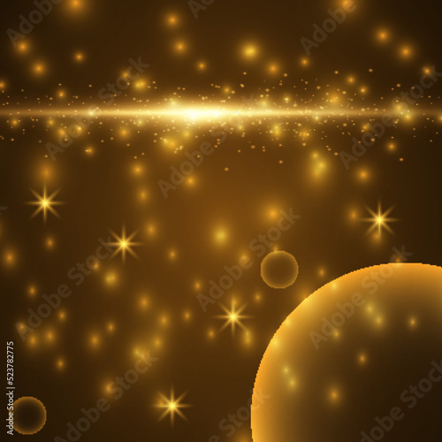 White sparks and golden stars sparkle with a special light effect. Glittering fairy dust particles. Vector glitter. Christmas abstract background. photo