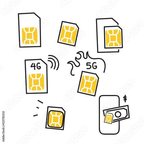 hand drawn doodle sim card related illustration