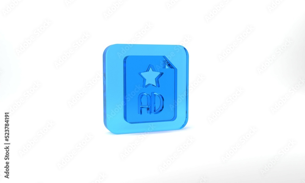 Blue Advertising icon isolated on grey background. Concept of marketing and promotion process. Responsive ads. Social media advertising. Glass square button. 3d illustration 3D render Blue Advertising icon isolated on grey background. Concept of marketing and promotion process. Responsive ads. Social media advertising. Glass square button. 3d illustration 3D render