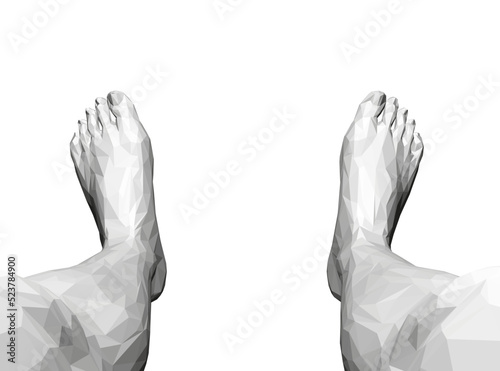 Low poly models of human legs from black lines isolated on white background. View from above. 3D. Vector illustration.