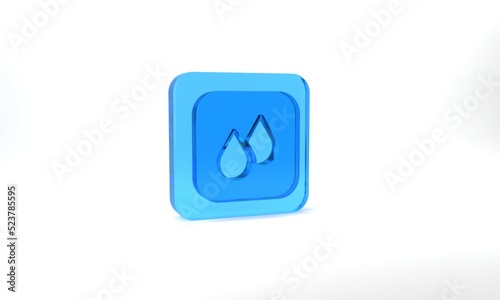 Blue Water drop icon isolated on grey background. Glass square button. 3d illustration 3D render © Iryna