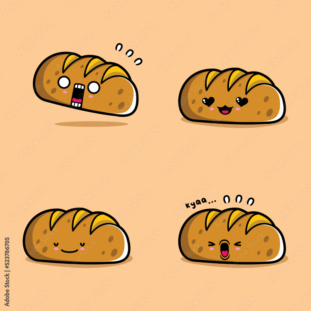vector illustration of cute bread emoji Stock Vector Adobe Stock