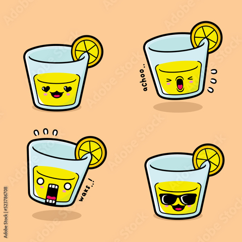vector illustration of cute lemonade emoji