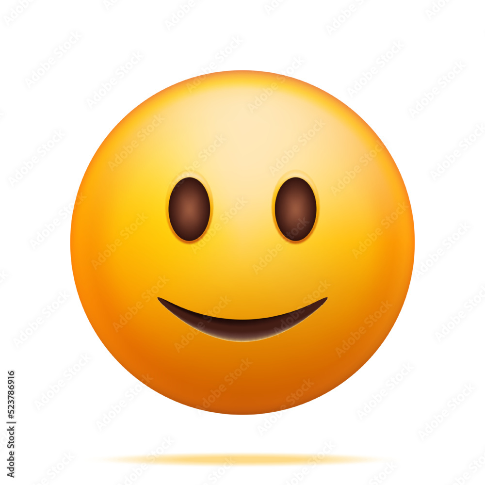 3D Yellow Happy Emoticon Isolated on White. Render Slightly Smiling Emoji. Happy Face with Simple Closed Smile. Communication, Web, Social Network Media, App Button. Realistic Vector Illustration 3D Yellow Happy Emoticon Isolated on White. Render Slightly Smiling Emoji. Happy Face with Simple Closed Smile. Communication, Web, Social Network Media, App Button. Realistic Vector Illustration
