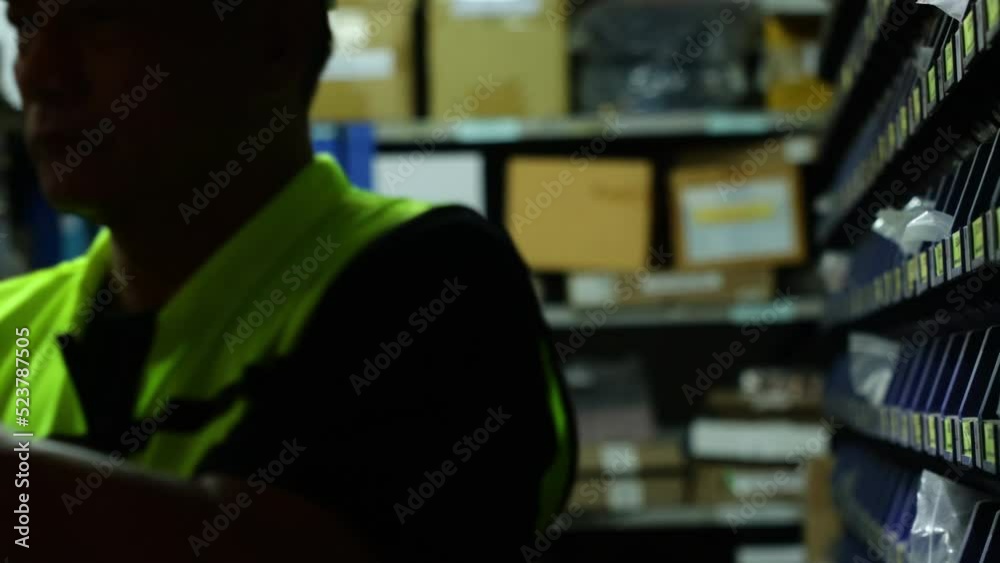 Security guard working at night. Senior asian male security working with flashlight at larg warehouse factory. Security guard working at night. Senior asian male security working with flashlight at larg warehouse factory.