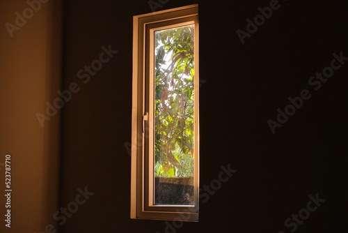 window with sunrise golden lights 