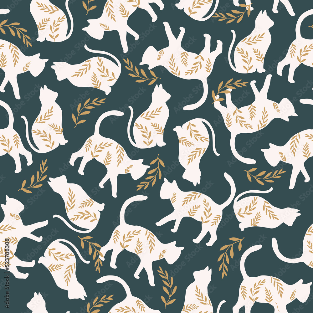 Black cat seamless patterns, mystical vector repeating background. Floral and animal digital paper Black cat seamless patterns, mystical vector repeating background. Floral and animal digital paper