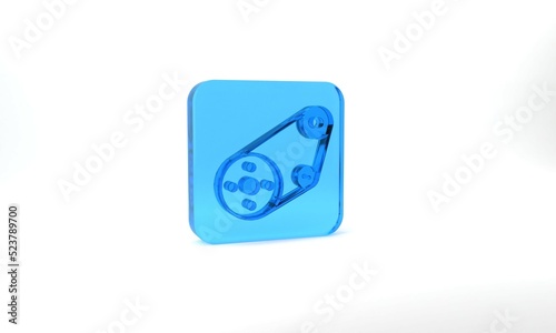 Blue Timing belt kit icon isolated on grey background. Glass square button. 3d illustration 3D render photo