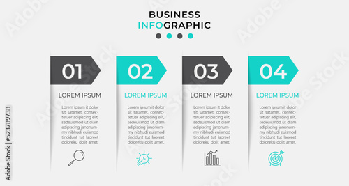 Vector Infographic design business template with icons and 4 options or steps. Can be used for process diagram, presentations, workflow layout, banner, flow chart, info graph