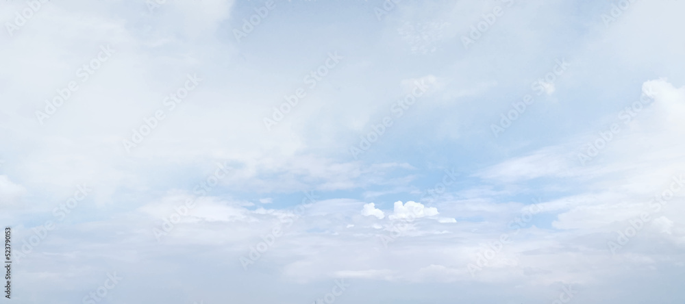 Background with clouds on blue sky. Blue Sky vector. Fantastic soft white clouds against blue sky