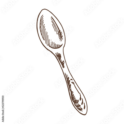 Hand drawn sketch illustration. Vector monochrome vintage spoon. Suitable for postcard, calendar, holiday invitation, wrapping paper. 