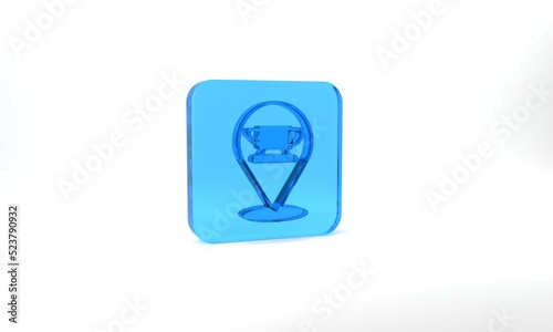 Blue Blacksmith anvil tool icon isolated on grey background. Metal forging. Forge tool. Glass square button. 3d illustration 3D render