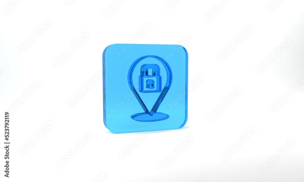 Blue Lock icon isolated on grey background. Padlock sign. Security, safety, protection, privacy concept. Glass square button. 3d illustration 3D render Blue Lock icon isolated on grey background. Padlock sign. Security, safety, protection, privacy concept. Glass square button. 3d illustration 3D render