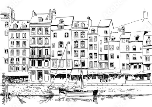 Canvas Print Drawing bay of Honfleur