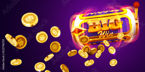 Golden slot machine wins the jackpot. 777 Big win concept. Casino jackpot.