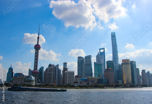 city,metroplis, shanghai, pudong, lujiazui, landmark,buildings,architecture, river, Huangpu river, cloud, sky, skyline